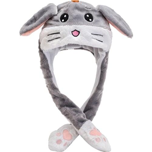 Animals Ear Moving Jumping Hats Children Warm Plush Rabbit Winter Caps Kids Cute Bunny Fuzzy Pinching Funny Hats