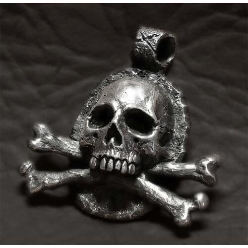Vintage Fine Detail Gothic Black Stainless Steel Crossbones Skull Pendant Punk Cross Skeleton Biker Jewelry