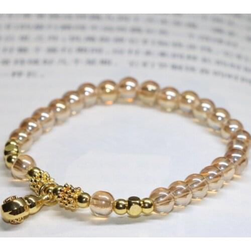 Top quality high grade electroplate champagne crystal glass 6mm round beads women elegant bracelet jewelry 7.5inch B2126