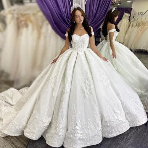 YIWUMENSA Princess Ball Gown Wedding Dress Off The Shoulder Lace Appliques Short Sleeves Wedding Dresses Robe De Marriage 2020