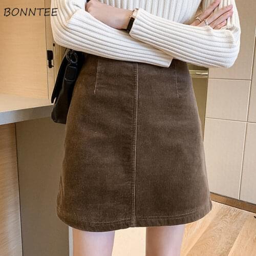 Skirts Women Large Size 3XL Corduroy Empire A-line Retro Elegant Ladies Zipper New Autumn Hips Ulzzang Chic All-match Soft Femme