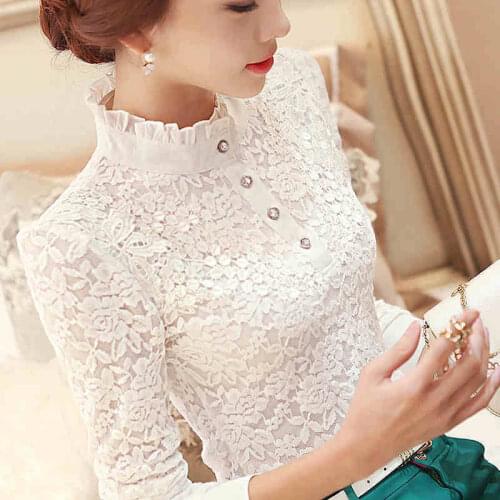 Women Blouse Lace Shirt Womens Spring Long Sleeve St Collar Lace Top Blusas Ropa De Mujer