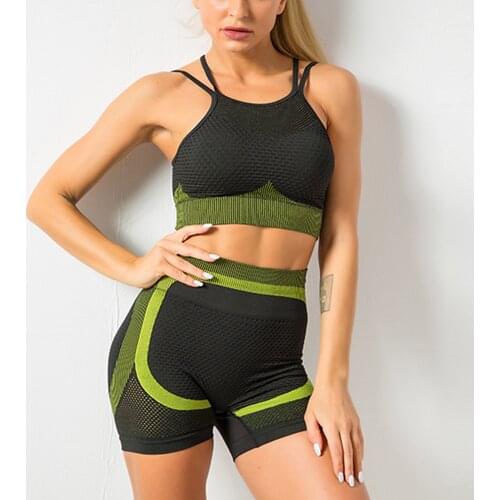 Yoga Sets Seamless Leggings + Crop Top Workout Suit Shorts Fitness Sportswear Women Tracksuit 2 Piece Set Sport Bra Gym Clothing