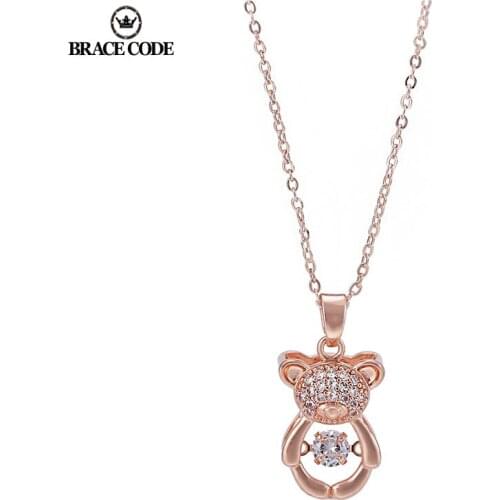Titanium Steel Crystal Zircon Bear Necklace Female Japanese Korean Temperament Wild Clavicle Chain Simple Pendant Jewelry Lady