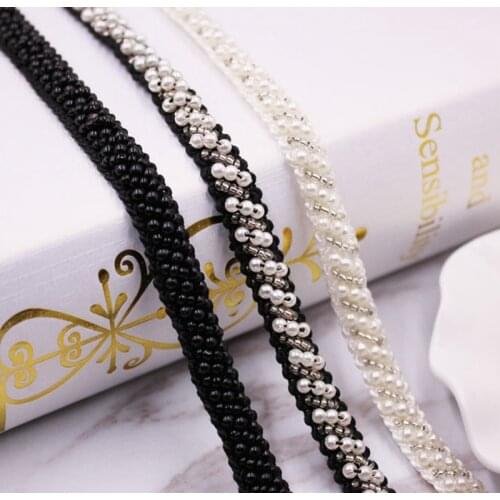 1Yard/Lot White Black Pearl Beaded Lace Ribbon Trim Embroidered Lace Fabric Beaded Fringe DIY Clothing Accessories Lace Material