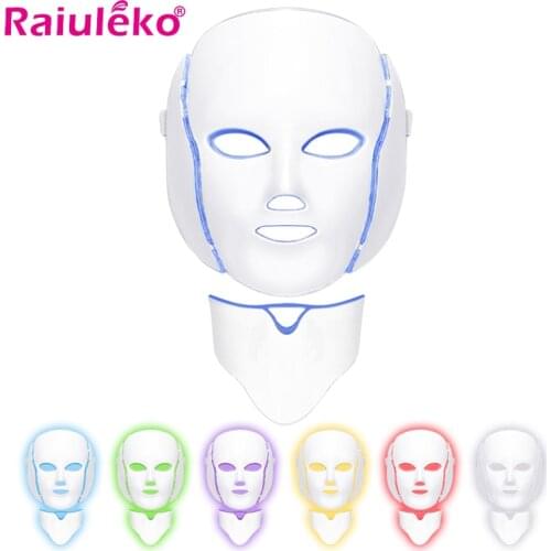 7Colors LED Light Photon Therapy Face +Neck Mask Anti Acne Wrinkle Tighten Pores Skin Rejuvenation Facial Massage Beauty Machine
