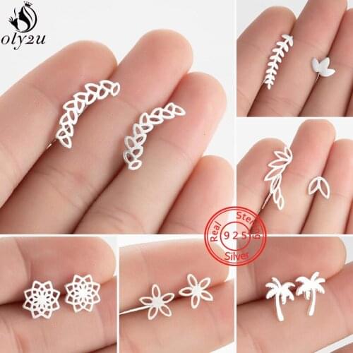 925 Sterling Silver Earrings for Women Bohemian Leaf Ear Climber Cute Mandala Flower Earrings Sterling-Silver-Jewelry Pendientes