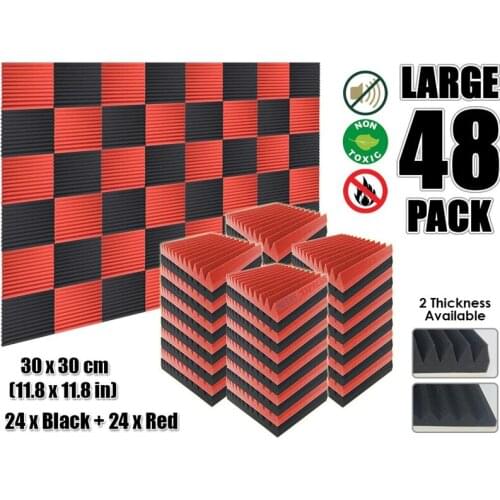 Arrowzoom 48 pcs Red and Black Multi-Wedge 12T Acoustic Studio Foam Tile Sound Absorption Panel 30 x 30 cm (11.8 x 11.8") KK1167