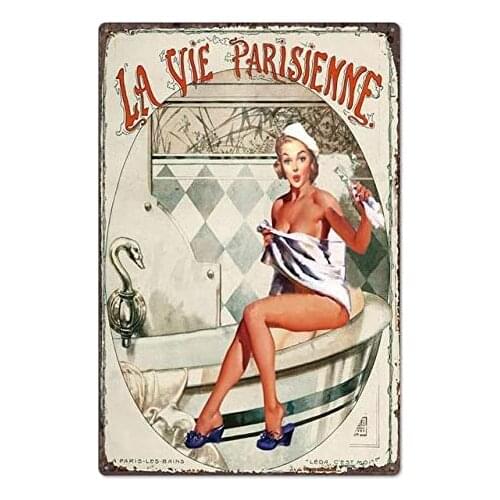 AYLAODI 1pcs Pin Up Girl Tin Sign Plaque Metal Vintage Sexy Metal Sign Wall Decor for Bar Pub Club Man Cave Retro Signs Metal