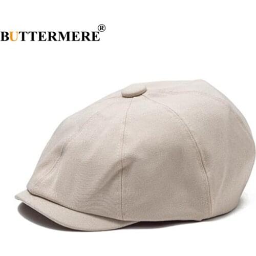 BUTTERMERE White Newsboy Cap Women Men Spring Summer Solid Beret Hat Vintage Male Female Casual Black Gray Painter Flat Cap