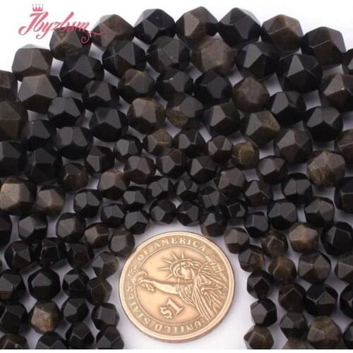 6/8/10/12mm Gold Obsidian Square Faceted Loose Beads Natural Stone Beads For Necklace Bracelet Earring DIY Jewelry Making 15"