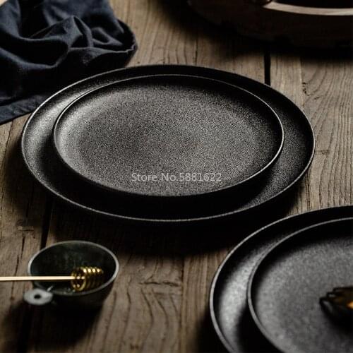 Black Frosted Ceramics Plate Creative Home Round Square Breakfast Plate Restaurant Party Fashion Simple Tableware