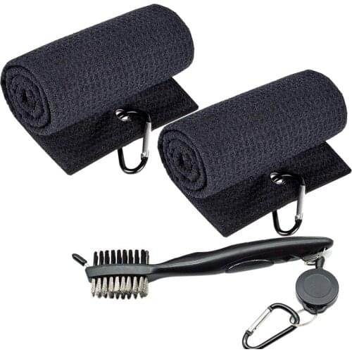 Golf Towel for Golf Bags with Clip Microfiber Pattern Golf Club Cleaner Brush Golf Gifts
