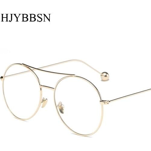 HJYBBSN Eyewear Fashion Harajuku Retro Round Glasses Frame Women Myopia Metal Eyeglasses Optical Prescription Lens Plain Mirror