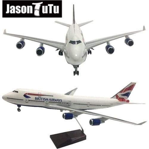 JASON TUTU 47cm Airplane Model Aircraft 1/160 Scale Diecast Resin BRITISH Airline Boeing B747 Light and Wheel Plane Gift