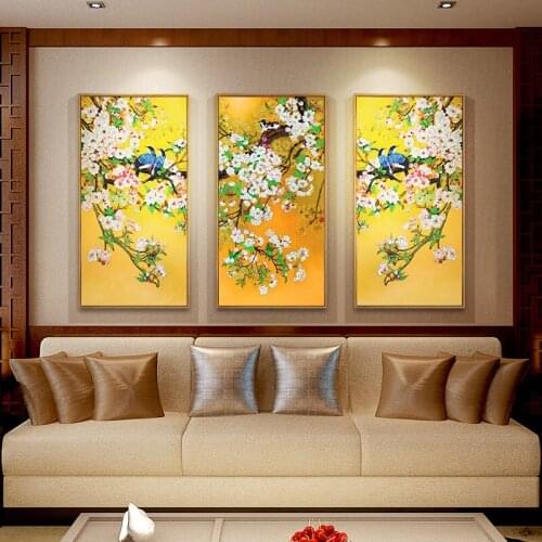 Chinese Style Bird Yellow Plant Landscape Combination Canvas Art Print Painting, Wall Picture For Living Room Home Décor