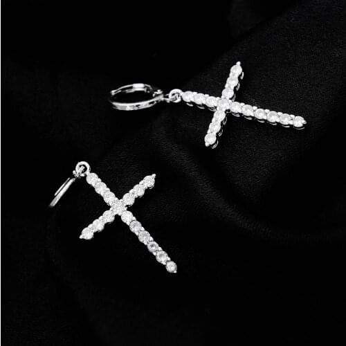 Classic Cross Christian Religious Earrings CZ Crystals Punk Rock Hiphop Earring Gold Fashion Drop Earrings Gothic Style Jewelry