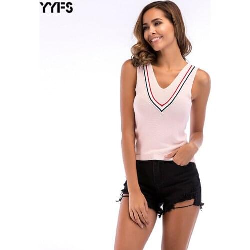 Summer new womens shirt V-neck halter European and American knit womens vest bottoming shirt sexy tops Polyester Camis