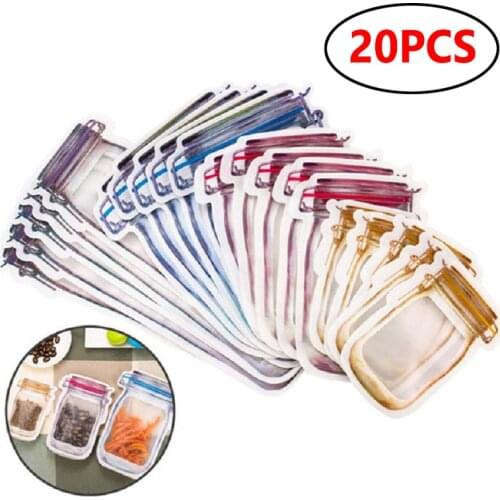 Mason Jar Bottles Bags Seal Snacks Zipper Sealed Bag Fresh Food Nuts Candy Cookies Bag Reusable Storage Bags Kitchen Organizer