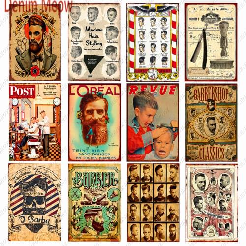 Vintage BARBER SHOP Metal Poster Cafe Bar Pub Tin Sign Plaque Retro Haircut and Shave Beard Iron Plates Printing Home Decor WY10