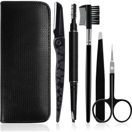 Eyebrow Kit Includes Eyebrow Razor with Eyebrow Pen Tweezers Scissors Brush Makeup Tools Kit with Storage Bag for Women