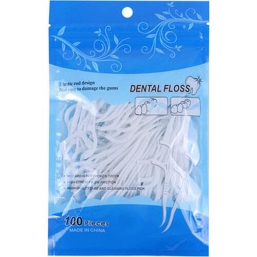 100pcs White Dental Floss Pick Tooth Cleaner Sticks Oral Hygiene Care Teeth Interdental Cleaning Flosser Toothpick Tool 7.5cm
