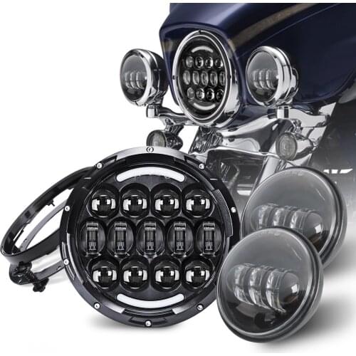 Lamp Set For Harley Touring Electra Glide Road King Street Glide 7inch Led Headlight +4.5inch Foglights +7"Bracket Mounting Ring