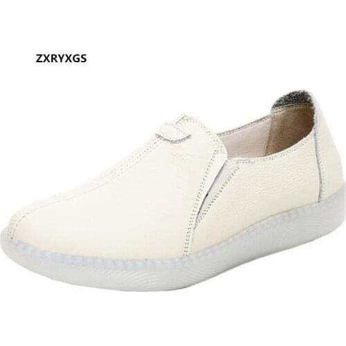 Promotion 2021 New Genuine Leather Nurse Shoes Female Flats Soft Sole Comfortable Black Sneakers Casual Shoes Large Size 35-43