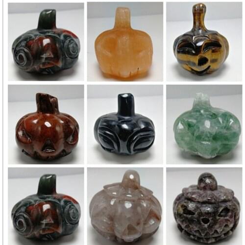 Natural Quartz Carved Witch Pumpkin Figurine Healing Crystals Gemstones Home Decor Halloween Gifts Random facial expression