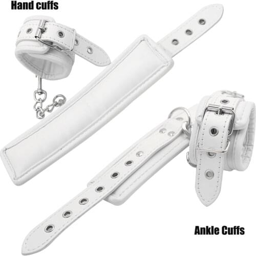 Sexy Adjustable Leather Padded White Handcuffs Ankle Cuff Bdsm Bondage Restraints Wrist Cuffs Adult Sex Toys Exotic Accessories