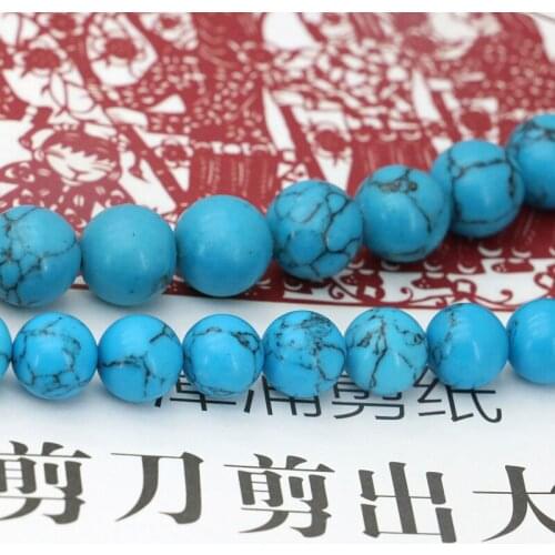 Blue Turkey Stone round Black lines loose beads 10/12mm size optional DIY 15" fashion women jewelry making