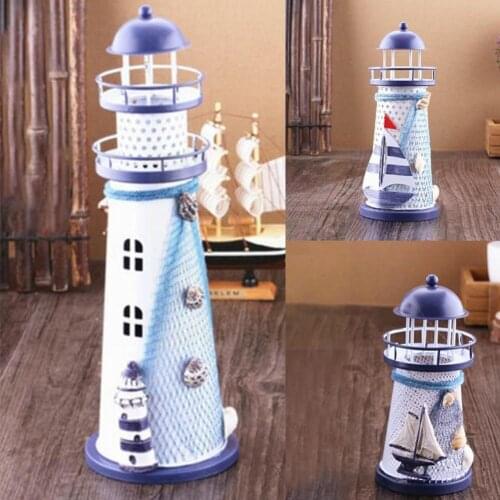 1PC Ocean Lighthouse LED Light Tower Luminous Iron Crafts Candle Holder Children Night Gift Lamp Birthday Metal U6V3