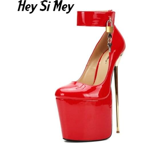 Heysimey Womens Pumps 22cm Stiletto Round Head With Lock High Heels 2021 Spring and Autumn New Waterproof Platform Female Shoes