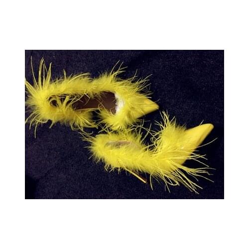 Summer new light blue yellow patent leather feather pumps ostrich hair 10 cm High Heels pointed toe nightclub womens sandals