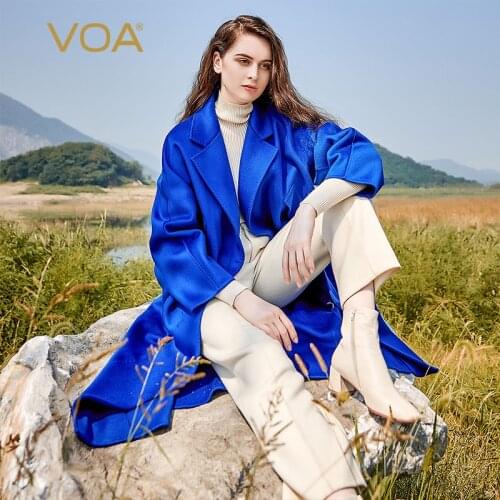 VOA double-sided 14.75 micron cashmere suit collar with shoulder long sleeve split double-breasted fine cashmere coat S921