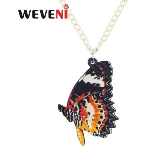WEVENI Acrylic Floral Cethosia Cyane Butterfly Necklace Pendant Chain Trendy Insect Jewelry For Women Girls Tropic Wholesale