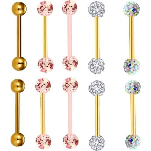 TIANCIFBYJS 1-10pc Rose Gold 14G Steel Tongue Barbel Nipple Rings For Women Tragus Earring Cartilage Stud Piercing Body Jewelry