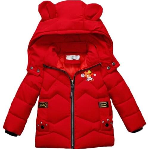 1 2 3 4 5 Years Winter Boys Jacket 4 Color Cartoon Bear Cute Keep Warm Thick Hooded Coat For Kids Children Heavy Outerwear