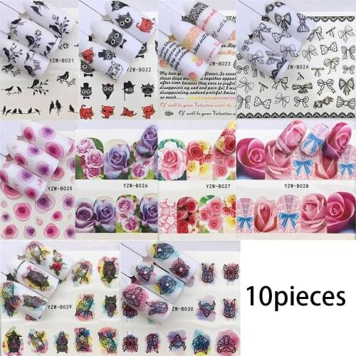 10 Kinds/lot Nail Watermark Sticker Flowers Nail Art Decoration Nail Decal Nail Stickers Set Black Slider For Nails Summer