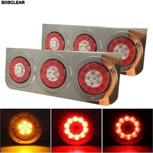 12/24V Car Round TailLamp Turn Signal Light Running Rear LED Reflectors Truck Side Warning Tail Lights bosclear Red Yellow White