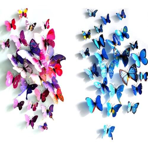 12Pcs/Set 3D Simulation Butterflies Wall Stickers Mix Sizes Kids Room Art Decal Decoration For Door Window Refrigerator EF