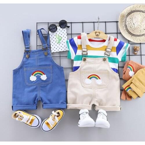 2020 New Kids Clothes For Baby Girls Suit Striped T-shirt+Overalls 2Pcs Outfits Boys Clothes Set Baby Clothes Toddler Clothing
