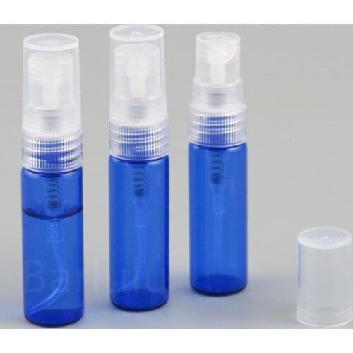 360pcsWholesale 4ml Small Portable Cobalt Blue Glass Perfume Bottle Empty Refillable Glass Container With Clear Sprayer Atomizer