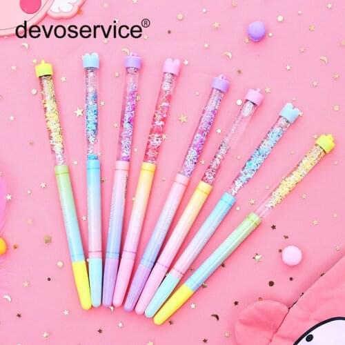 4Pcs Cute Gradient Color Gel Pen Fairy Stick Ballpoint Pen Drift Sand Glitter Crystal Rainbow Color Creative Ball Pens Kids Gift