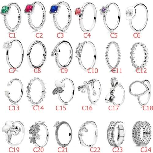 925 Sterling Silver Ring Original Circles Hearts Of Halo With Crystal Ring Fit DIY Jewelry