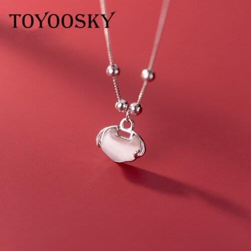 925 Sterling Silver Classic White Opal Longevity Lock Pendant Clavicle Chain For Women Party Chinese Ethnic Style Jewerly
