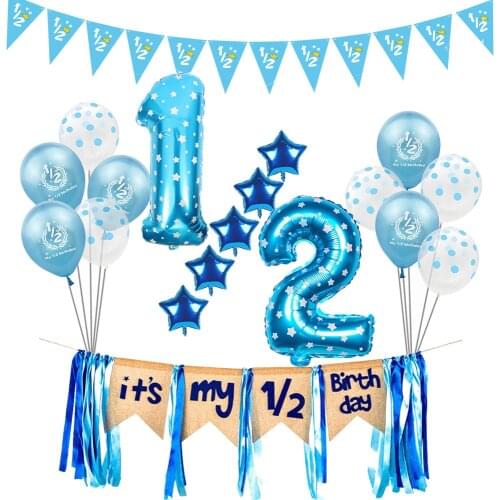 Amawill Boy Girl 1/2 Birthday Decorations 6 Month Happy Birthday Party Supplies Baby Shower First Half Birthday Pink Blue Decor