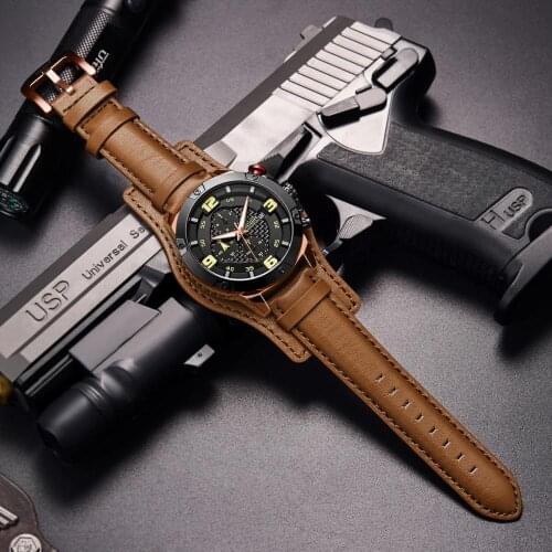 MEGIR Big Mens Watches Luxury Brand Chronograph Quartz Watch Men with Leather Bracer Relogio Masculino Reloj Hombre Dropship