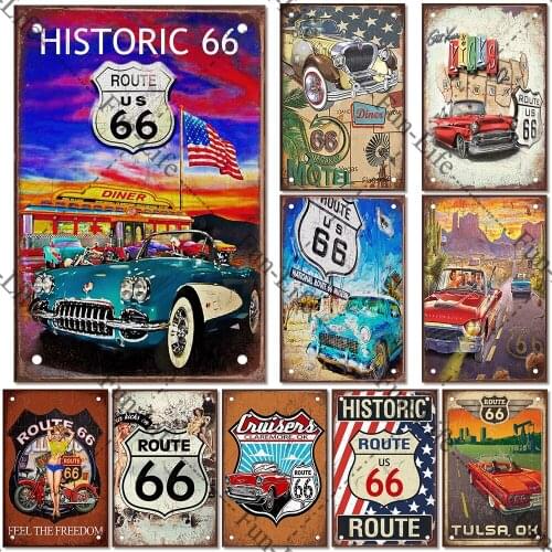 Route 66 Poster Metal Sign Motorcycle Vintage Plaque Tin Signs Wall Decor For Garage Club Plates Crafts Art Gift