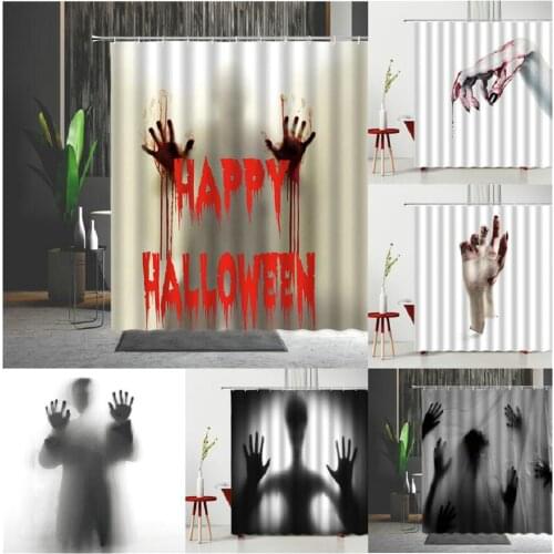 Blood Hand Print Shower Curtain Terror Handprint Shadow Behind The Curtain Terrible Decoration Bathroom Partition Halloween